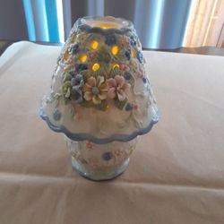 Vintage Tea Light Candle Holder Lamp With Flowers And Cut Out Hearts