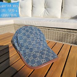 GUCCI - Leather-Trimmed Logo-Jacquard Denim Baseball Cap - Blue