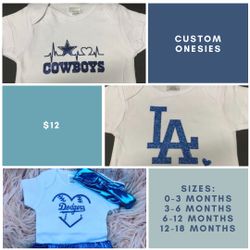 Custom Baby Dodgers Glitter Onesies