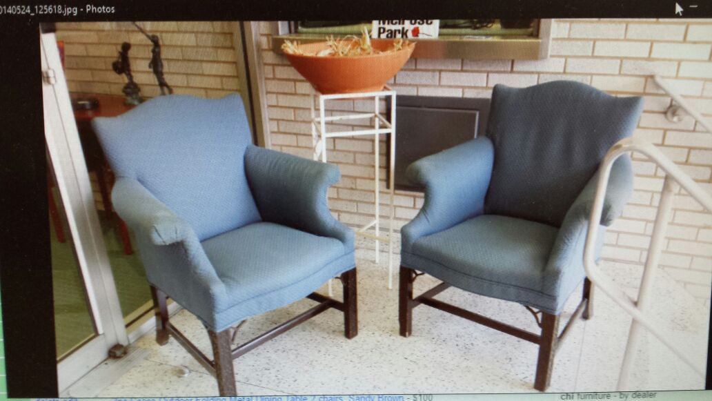 2 matching wingback chairs ornate carved legs