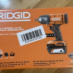 RIDGID 18V Cordless 1/2 in. Impact Wrench Kit with 4.0 Ah Battery and Charger