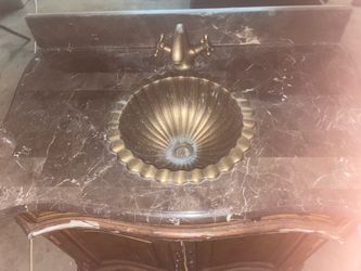 Marble Top Vanity with Brass Shell Sink