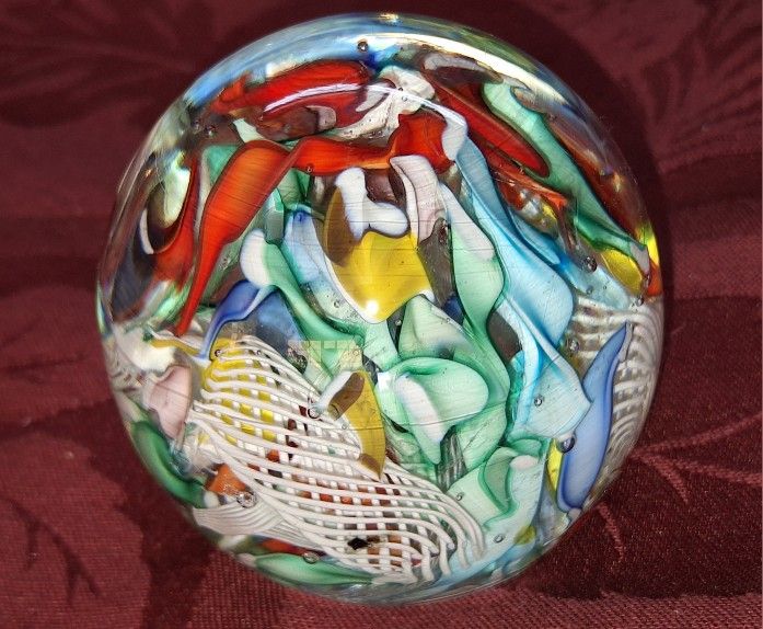 Vintage Art Glass Colorful Paperweight 2 3/4 Inch Sphere T1A007