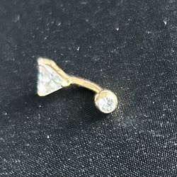 14K Gold Belly Button Ring with Two CZ Stones