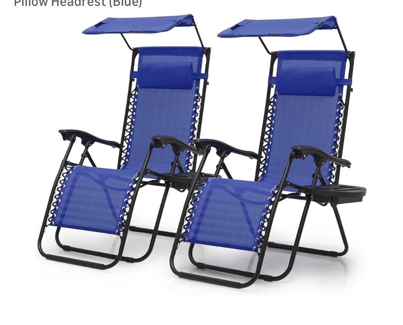 Zero Gravity Chair with Canopy Set of 2, Reclining Outdoor Patio Lounge Chair, Folding Anti Gravity Recliner, Portable Lounger with Removable Cup Hold