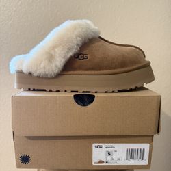 UGG Women’s Disquette Platform Slippers Suede Sheepskin Size 5