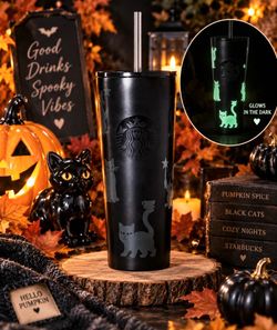 STARBUCKS 2026 🎃🐈⬛Halloween Black Cat Collection🐈⬛🎃Matte Stainless Steel Cold Cup (Glow-in- the Dark)