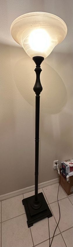 Traditional Torchiere Floor Lamp – Swirled Frosted Shade