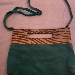 Anthropologie Teal and Animal Print Purse