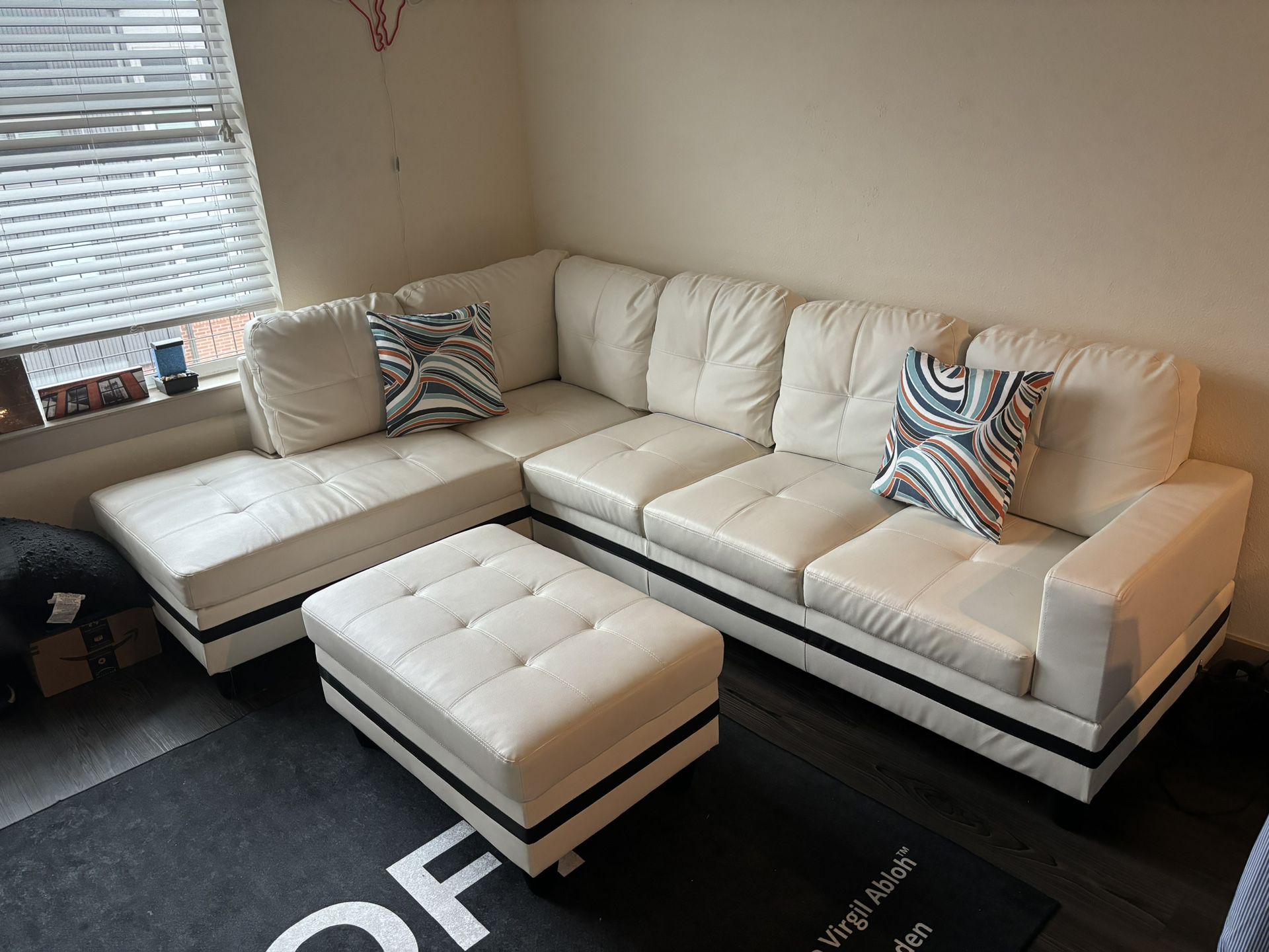 White Faux Leather Sectional couch
