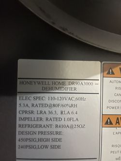 Honeywell Dehumidifier DR90A3000