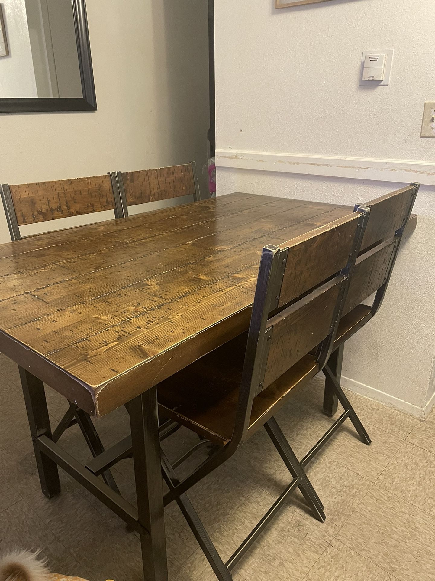Wooden Table 4 Chairs + Stools