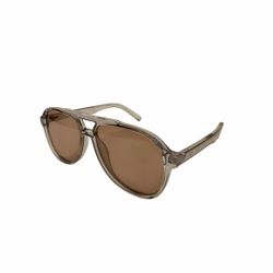 Retro Translucent Gray Double Bridge Sunglasses – Clear Smoke Frame | Brown Lens