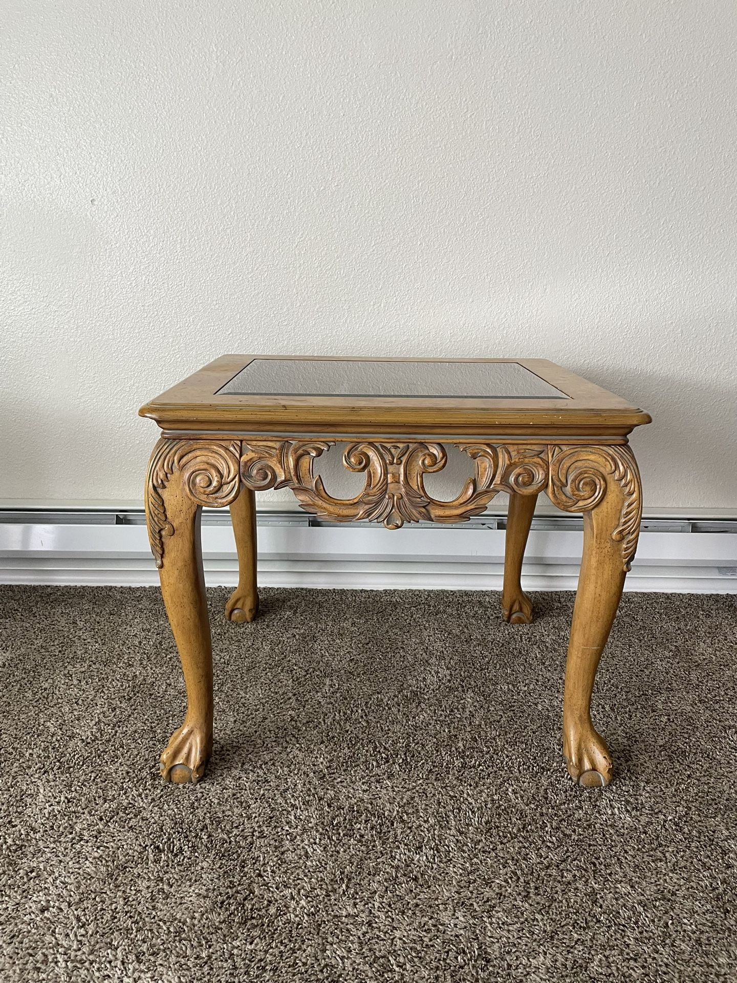 (LARGE & HEAVY) GLASS TOP END TABLE