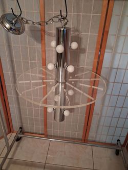 ✨ Unique Mid-Century Modern Chrome & Lucite 12-Light Pendant ✨.