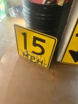 Vintage Original Tagged 15 MPH Yellow Metal Sign 