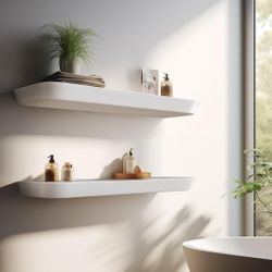 Modern 100% Wood Floating Shelves (Set of 2) - 8 Inch Deep Shelves with Rounded Edges - Invisible Heavy-Duty Metal Bracket, 36 inch, White Color

