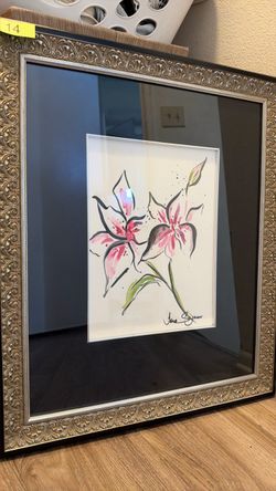 Signed by Jane Seymour Floral Watercolor Painting Ornate Gold Frame