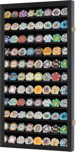 Coin Display Case Poker Chips Holder Wall Cabinet Rack