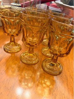Amber Glass Goblets Set of 6