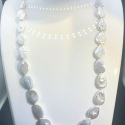 Genuine 4A 13mm*8mm all nature keshi water drop pearl necklace, Adjustable S925