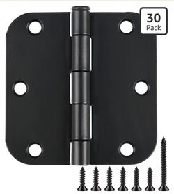 30 Pack Rounded Matte Black Door Hinges 3.5 Inch 5/8" Radius Interior 3 1/2" Flat Iron Bifold Residential Standard Bedroom Indoor for Doors 3 ½"Hardwa