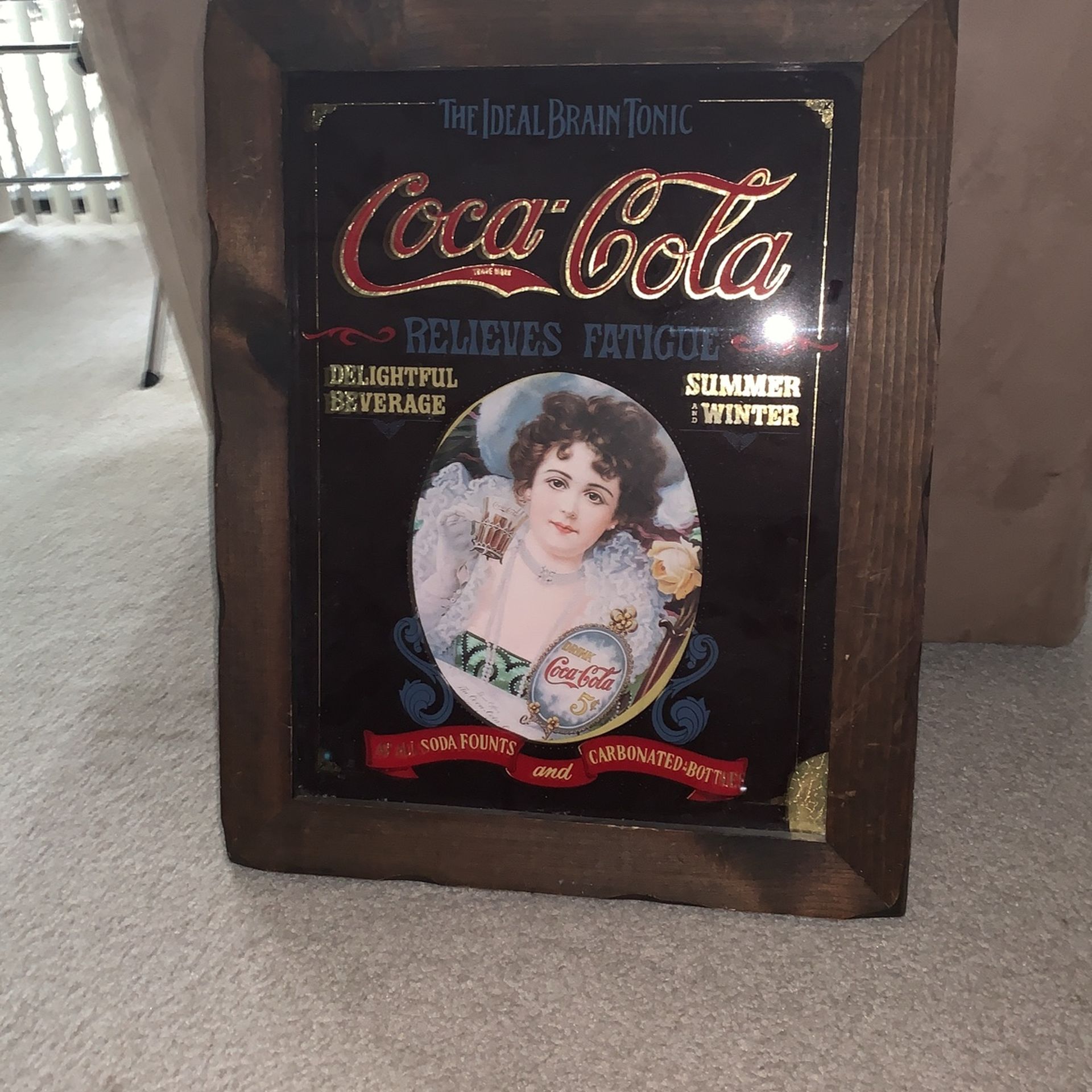 Vintage 1970s Coca Cola Wood Framed Image