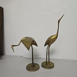 Vintage Leonard Silver Pair Of Solid Brass Cranes/Egrets/Herons/Shore Birds MCM