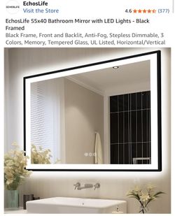 55” X 40” Black Framed Mirror. The backlit doesn’t work but mirror is In Perfect Condition
