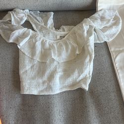 White Rip curl Crop Top Off The Shoulder Small  Ruffle Shirt 