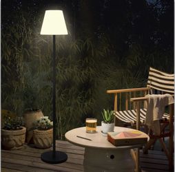Solar Outdoor Floor Lamp Solar Powered Outdoor Lamps for Patio Waterproof,Rechargeable Indoor Cordless Floor Lamp with Light Sensor,Dimmable Warm Whit