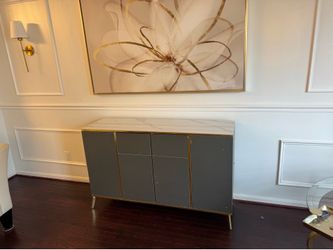 Modern Gray & Gold Sideboard Cabinet – 63” Storage Console (Retail $675)