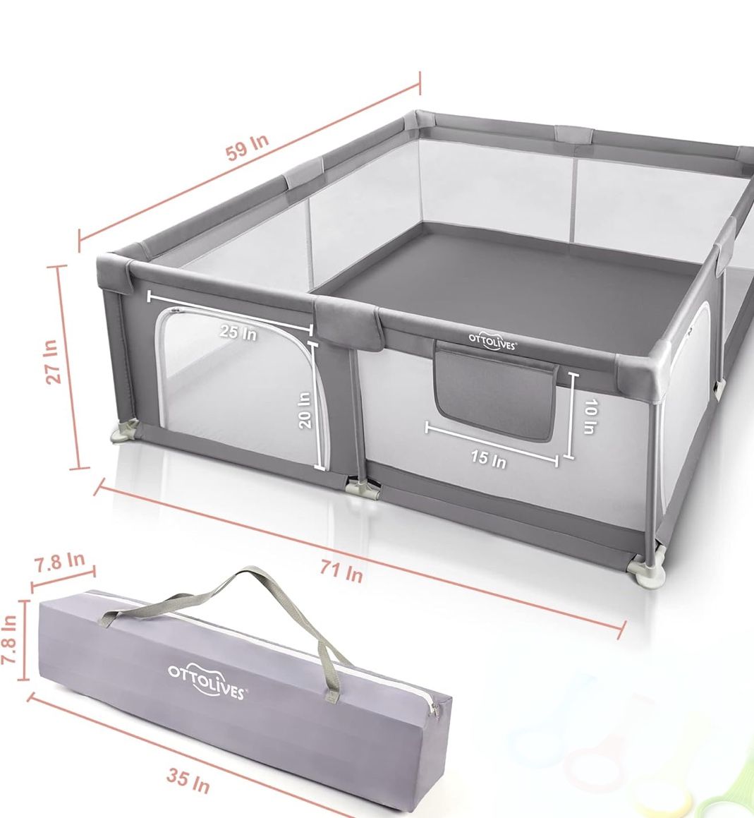 OTTOLIVES Extra Large Playpen 71x59 Inch