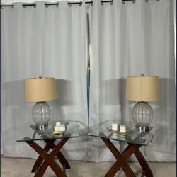 Classic Glass & Wood End Tables / Side Tables / Accent Tables (2)