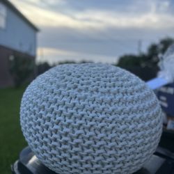 COTTON CRAFT Round Pouf - Hand Knitted Cotton Braid Cord Cable Dori Ottoman