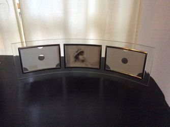 Glass and silver photo frame holds 3 5x3.5 photos 20 inches long 51/2 tall