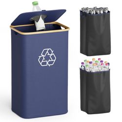 Recycling Bin with Lid and 2 Reusable Inner Bags for Bottles Cans Capacity 26 Gallon New Condition