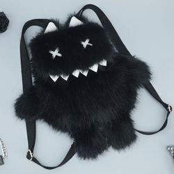 Black Furry Monster Backpack 15.75”x9.85”Adjustable Straps 👻Anime Horror Halloween  (Retails for $30)