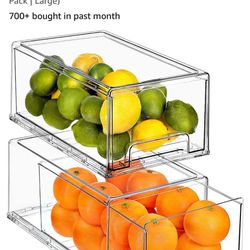 Fridge Drawers - Clear Stackable Pull Out Organizer Bins