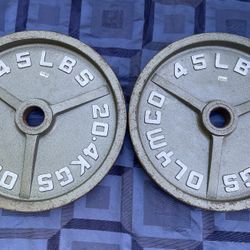 PAIR  OF  OLYMCO  45 LB.  DEEP  DISH  OLYMPIC  PLATES 