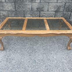 “paw” feet beveled glass coffee table 