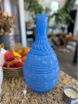 Blue Embossed Glass Decorative Vase