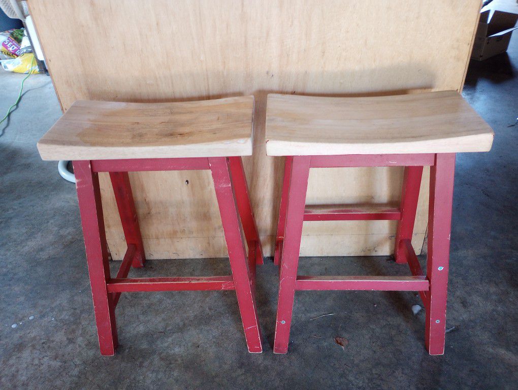 Saddle Seat Bar Stools Wood Chairs 24.5" Tall