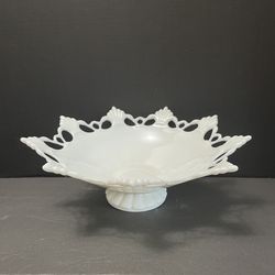 Vintage Westmoreland Ring & Lace White Milk Glass Pedestal Bowl 