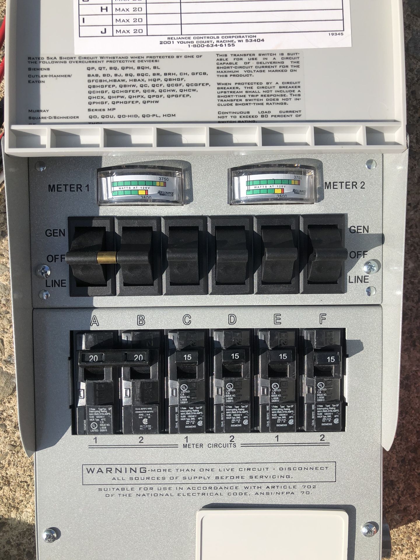 6 circuits Transfer switch and 10/3 cable for sale
