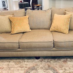 Set Of 2 Full Size Beige Sofas 