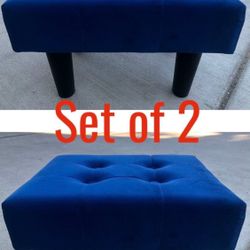Foot Stool Ottoman Blue Color Velvet Set Of 2