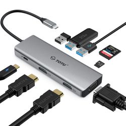 TOTU Docking Station, USB C Hub, 9 in 1 Triple Display Docking Station with Collage Display Mode, Dual 4K HDMI, VGA, 100W PD, 3 USB 3.0 and TF/SD Card
