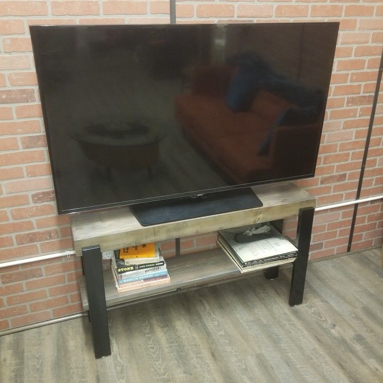 TV Stand Console - Solid Weathered Wood and Metal Legs

