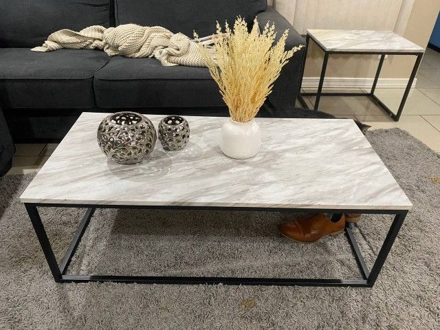 Coffee table And 2 Side tables - White marble color